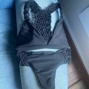 Mikoh Black Macrame Bikini Set